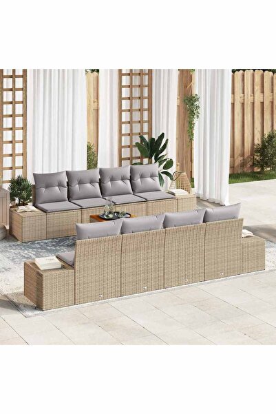 vidaxl Set de canapele pentru gradina 9 pcs Beige È™i gri deschis