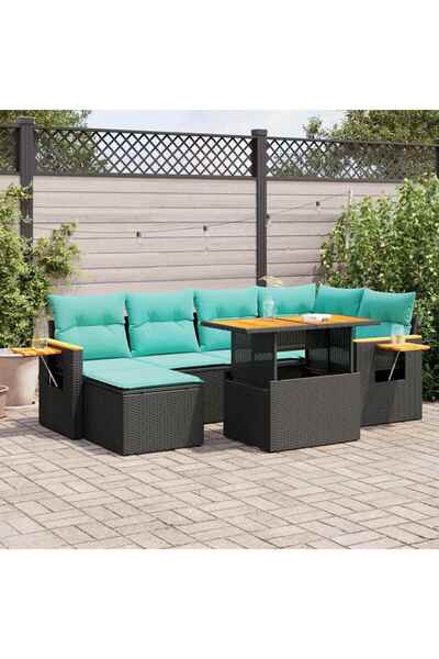 vidaxl Set canapele de gradina cu perne, 7 piese, maro, poliratan