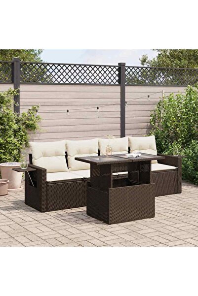vidaxl Set canapele de gradina cu perne, 5 piese, maro, poliratan
