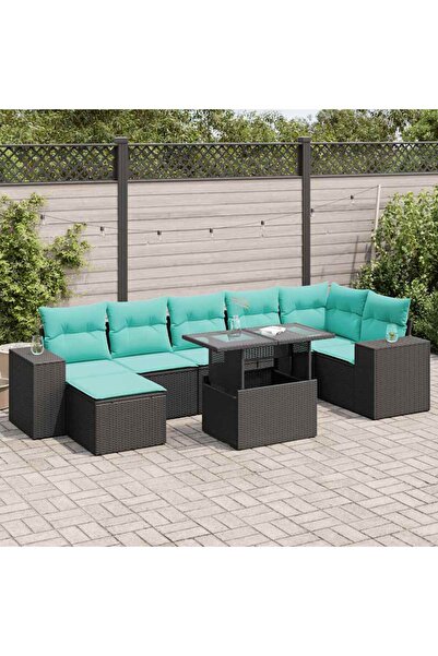 vidaxl Set mobilier gradina perne 8 piese negru, poliratan/lemn acacia