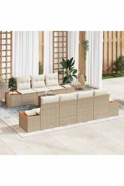 vidaxl Set de canapele pentru gradina 8 pcs Bej Rattan poli