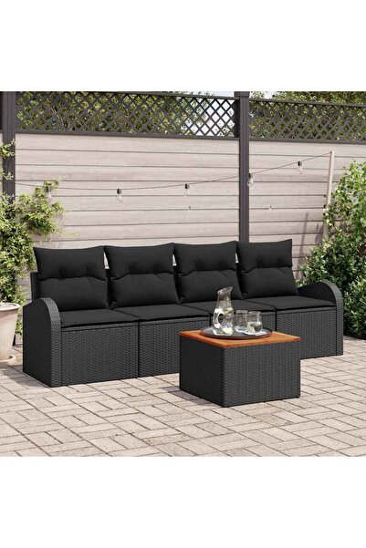 vidaxl Set de canapele pentru gradina 5 pcs Negru poliratan