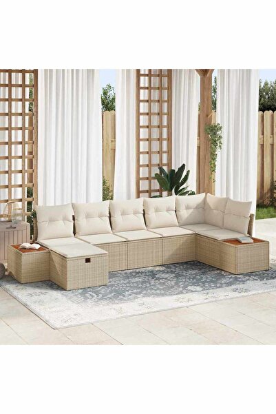 vidaxl Set de canapele pentru gradina cu perna 7 pcs Bej poliratan