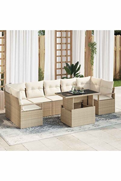 vidaxl Set de canapele pentru gradina 8 pcs Bej Rattan poli
