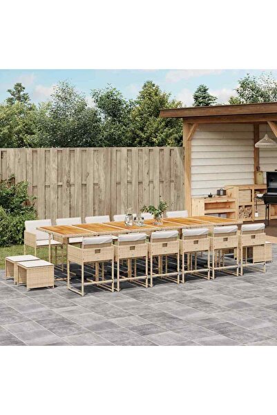 vidaxl Set mobilier de gradina cu perne, 17 piese, bej, poliratan
