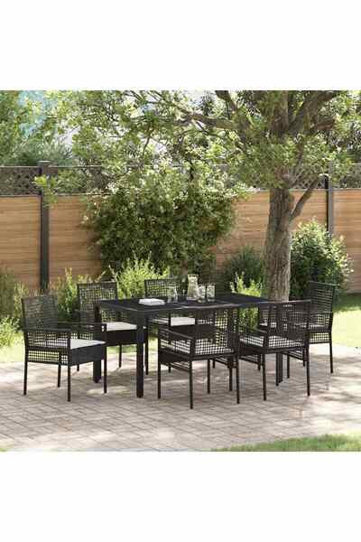 vidaxl Set de masa pentru gradina 7 pcs Negru poliratan