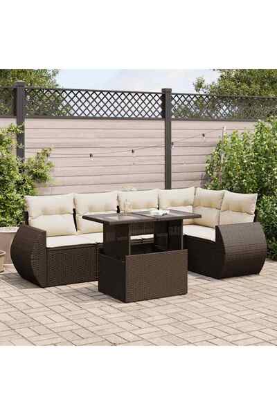 vidaxl Set canapele de gradina cu perne, 6 piese, maro, poliratan