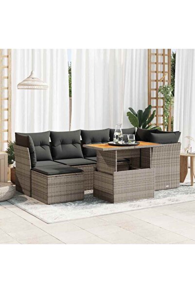 vidaxl Set canapele de gradina, 7 piese, cu perne, gri, poliratan