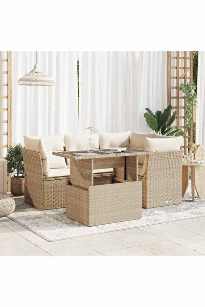 vidaxl Set canapele de gradina cu perne, 5 piese, bej, poliratan