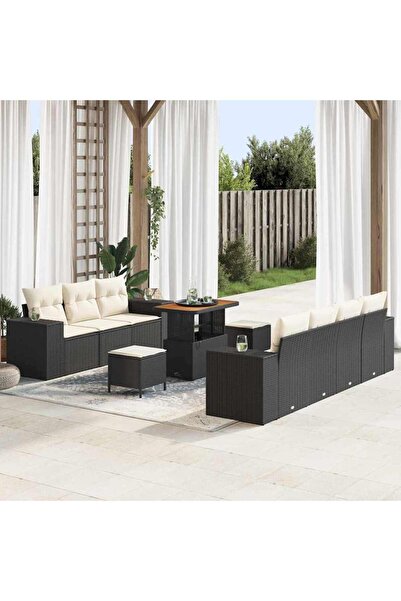 vidaxl Set de canapele pentru gradina 10 pcs Negru poliratan