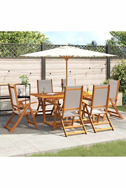 vidaxl Set mobilier de gradina, 7 piese, lemn masiv acacia/textilena