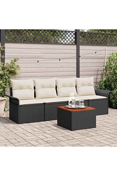 vidaxl Set de canapele pentru gradina cu perna 5 pcs Negru poliratan
