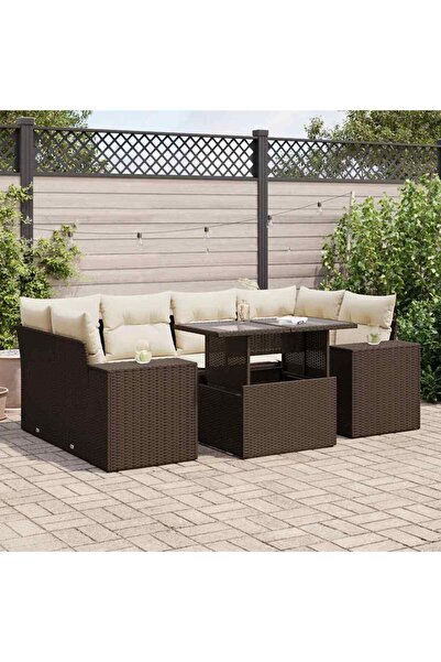 vidaxl Set canapele de gradina cu perne, 7 piese, maro, poliratan