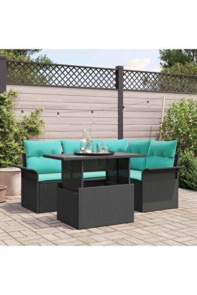 vidaxl Set de canapele pentru gradina cu perna 5 pcs Negru poliratan