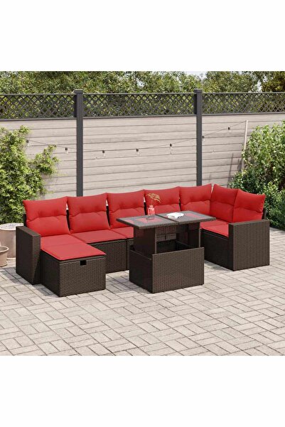 vidaxl Set mobilier gradina perne 8 piese maro, poliratan/lemn acacia