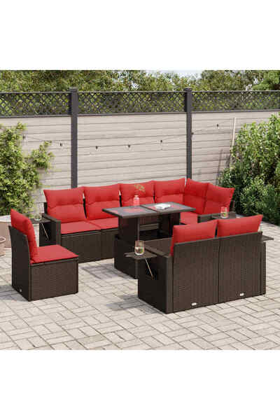 vidaxl Set canapele de gradina cu perne, 9 piese, maro, poliratan