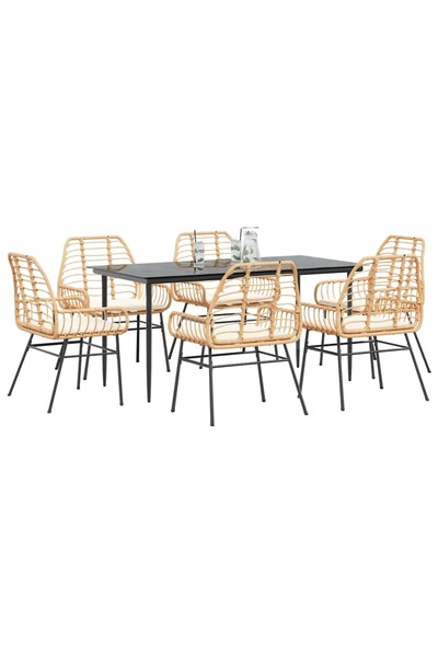 vidaxl Set de sufragerie de gradina de 7 piese sticla poliratan maro