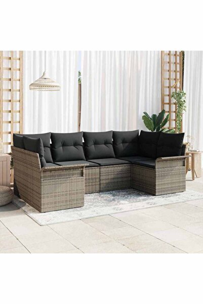 vidaxl Set de canapele pentru gradina cu perna 6 pcs Gri poliratan