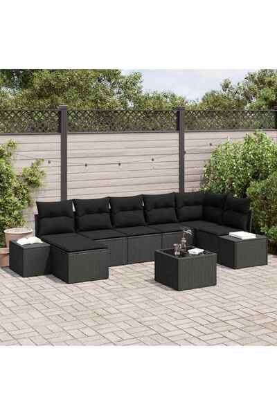 vidaxl Set de canapele pentru gradina cu perna 8 pcs Negru poliratan