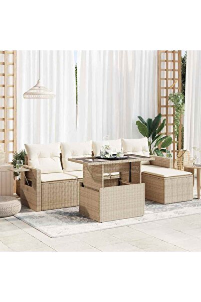 vidaxl Set canapele de gradina cu perne, 6 piese, bej, poliratan