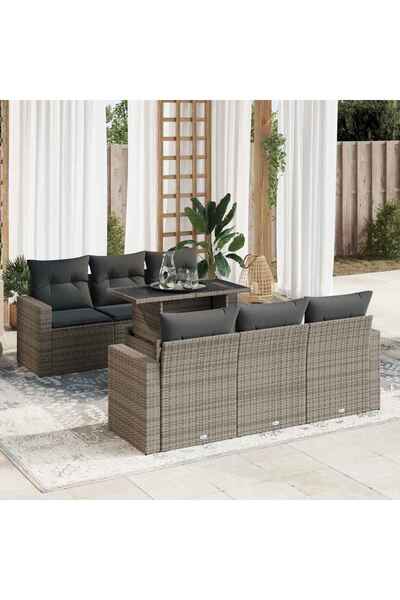 vidaxl Set canapele de gradina, 7 piese, cu perne, gri, poliratan