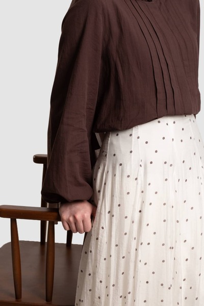 Emare Polka Dot Tencel Flared Skirt