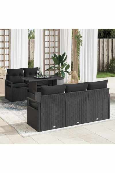vidaxl Set de canapele pentru gradina cu perna 6 pcs Negru Rattan poli