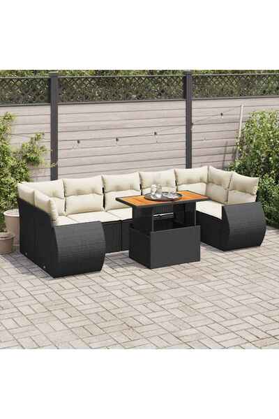 vidaxl Set mobilier de gradina cu perne, 8 piese, negru, poliratan