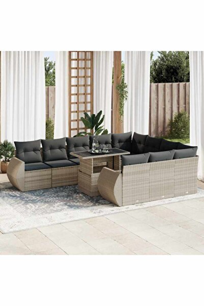 vidaxl Set canapele de gradina cu perne, 11 piese, gri, poliratan