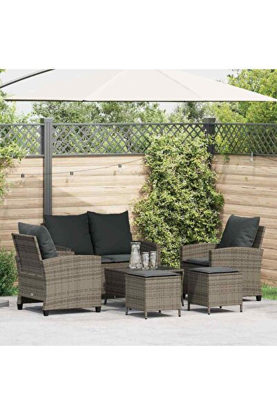 vidaxl Set mobilier gradina cu perne, 6 piese, gri, poliratan