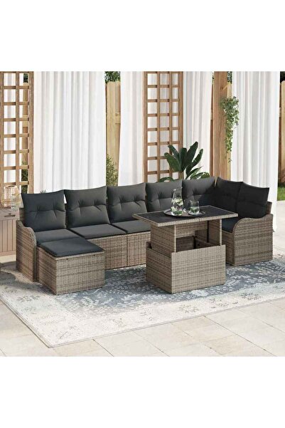 vidaxl Set de canapele pentru gradina cu perna 8 pcs Gri Rattan poli
