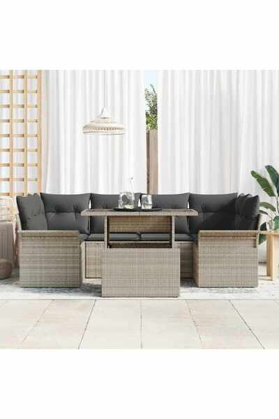 vidaxl Set de canapele pentru gradina 7 pcs Gri deschis Rattan poli
