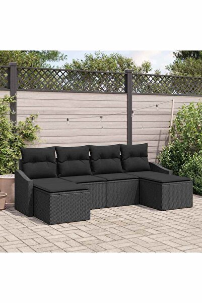 vidaxl Set de masa pentru gradina cu perna cu depozitare 6 pcs Negru