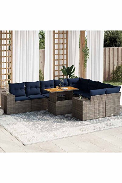 vidaxl Set mobilier de gradina cu perne, 10 piese, gri, poliratan