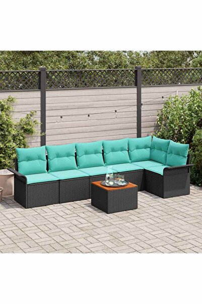 vidaxl Set de canapele pentru gradina cu perna 7 pcs Negru poliratan