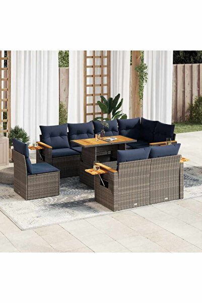 vidaxl Set canapele gradina cu perne 9 piese gri poliratan/lemn acacia