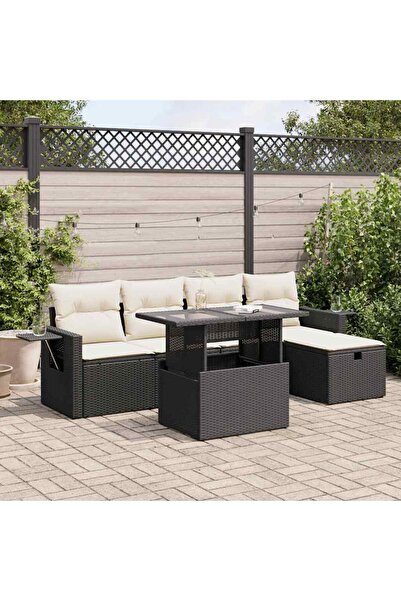 vidaxl Set mobilier de gradina cu perne, 6 piese, negru, poliratan
