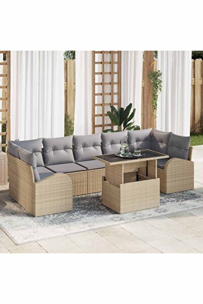 vidaxl Set de canapele pentru gradina cu perna 8 pcs Bej Rattan poli