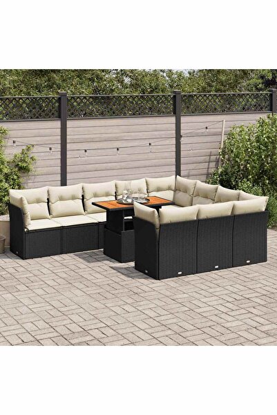 vidaxl Set canapele de gradina cu perne, 11 piese, negru, poliratan