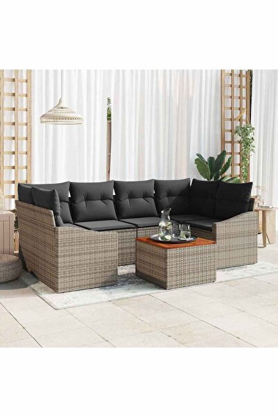 vidaxl Set de canapele pentru gradina cu perna 7 pcs Gri poliratan