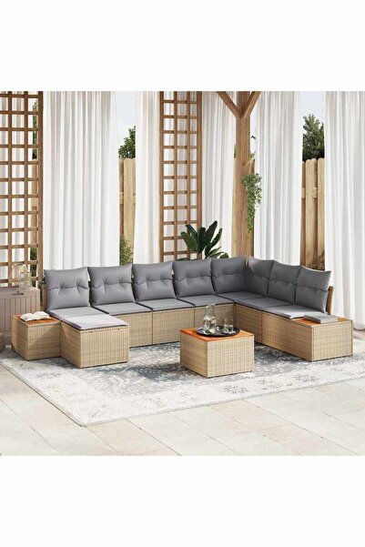 vidaxl Set de canapele pentru gradina cu perna 9 pcs Bej Rattan poli
