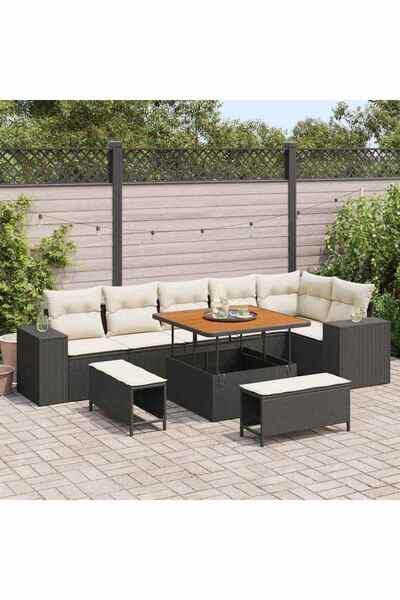 vidaxl Set de canapele pentru gradina cu perna 9 pcs Negru poliratan