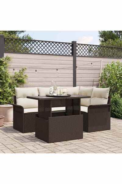 vidaxl Set de canapele pentru gradina cu perna 5 pcs Maro Rattan poli