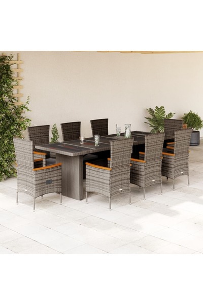 vidaxl Set mobilier gradina cu perne, 9 piese, gri, poliratan