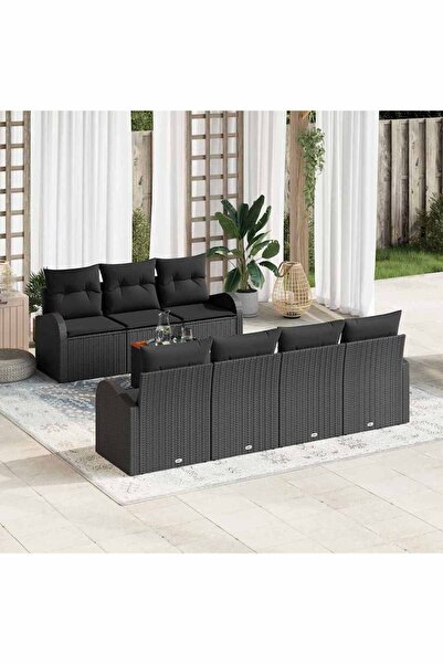 vidaxl Set de canapele pentru gradina cu perna 8 pcs Negru poliratan