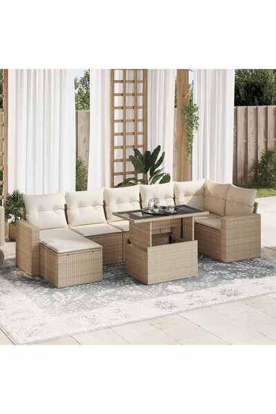 vidaxl Set canapele de gradina, 8 piese, cu perne, bej, poliratan