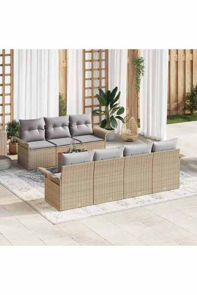 vidaxl Set de canapele pentru gradina cu perna 8 pcs Bej poliratan