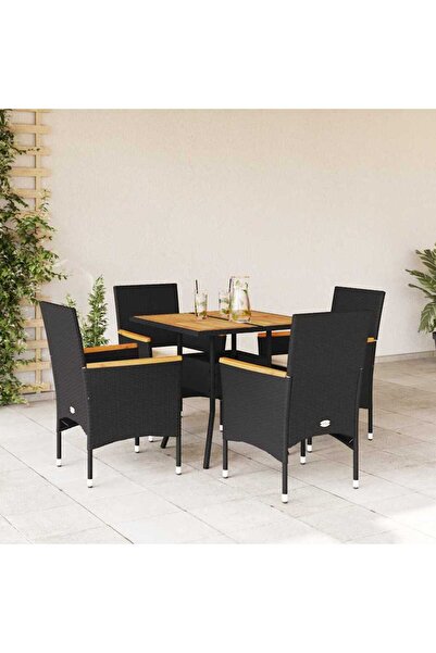vidaxl Set mobilier gradina perne 5 piese negru poliratan/lemn acacia