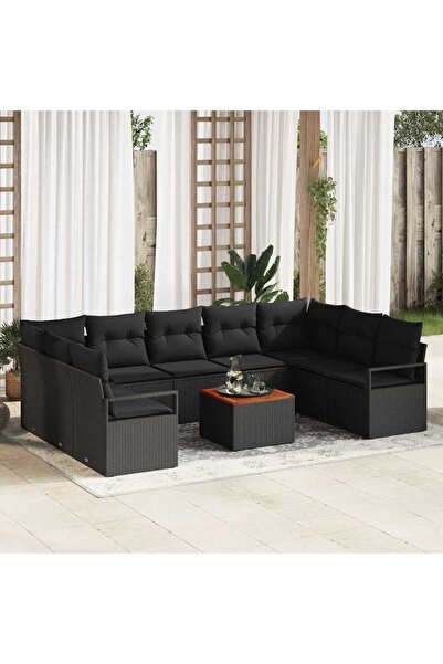vidaxl Set de canapele pentru gradina 10 pcs Negru poliratan