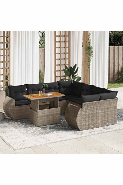 vidaxl Set canapele de gradina, 9 piese, cu perne, gri, poliratan